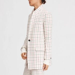 Rag & Bone Nova Oversized Blazer Ivory Check 6 Italian Wool One Button Closure